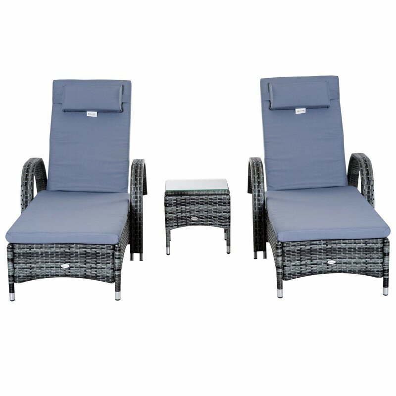 Berkhamsted 200Cm Long Reclining Single Sun Lounger with Cushions and Table