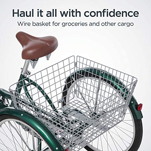 Schwinn Meridian Adult Tricycle, 24 or 26-Inch Wheel Options, Low Step-Through Aluminum Frame, Cargo Basket, Multiple Colors