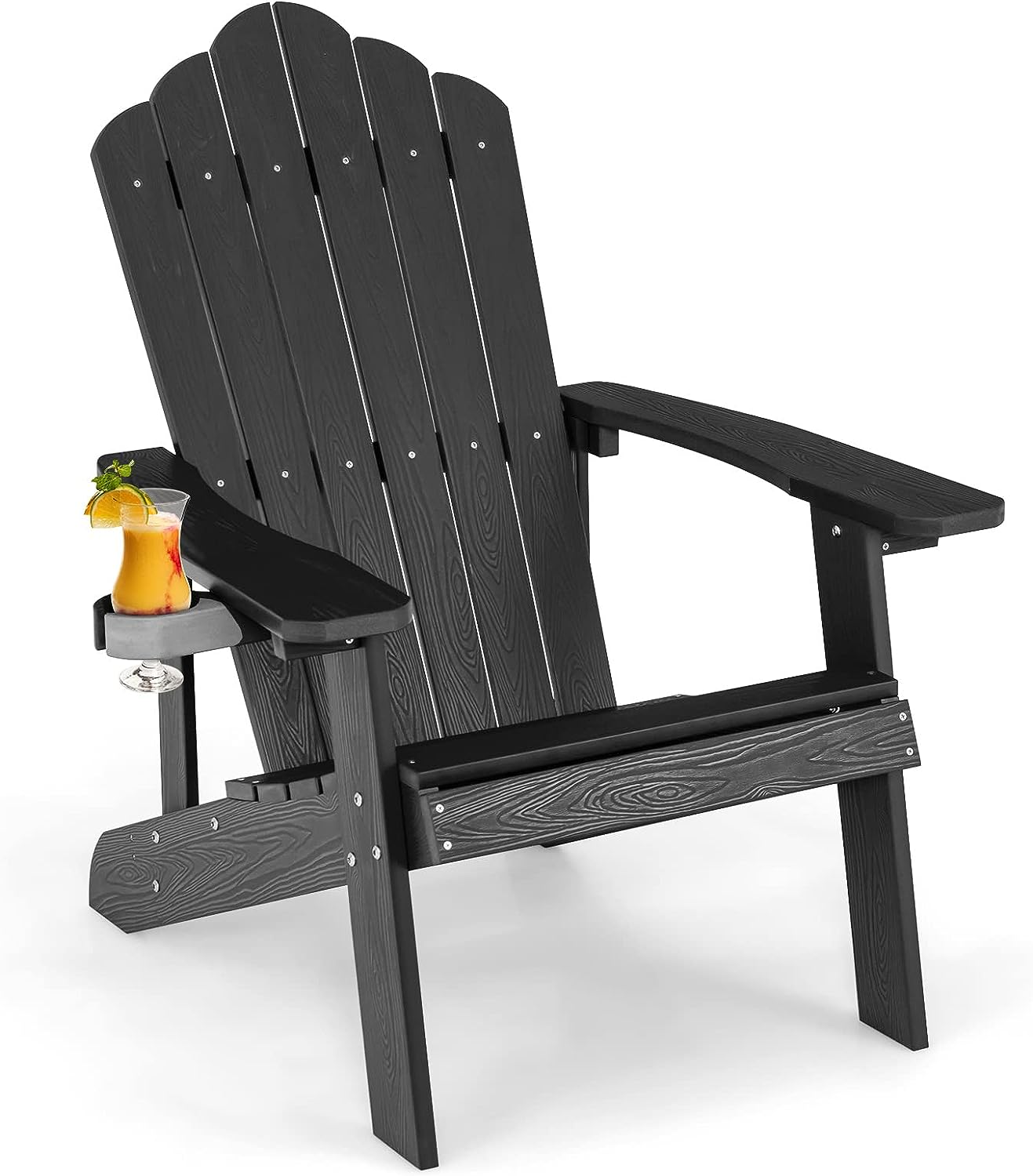 Adirondack Chair, Weather Resistant HIPS Garden Chair with Movable Cup Holder, Outdoor Armchair Adirondack Lounger Patio Chair