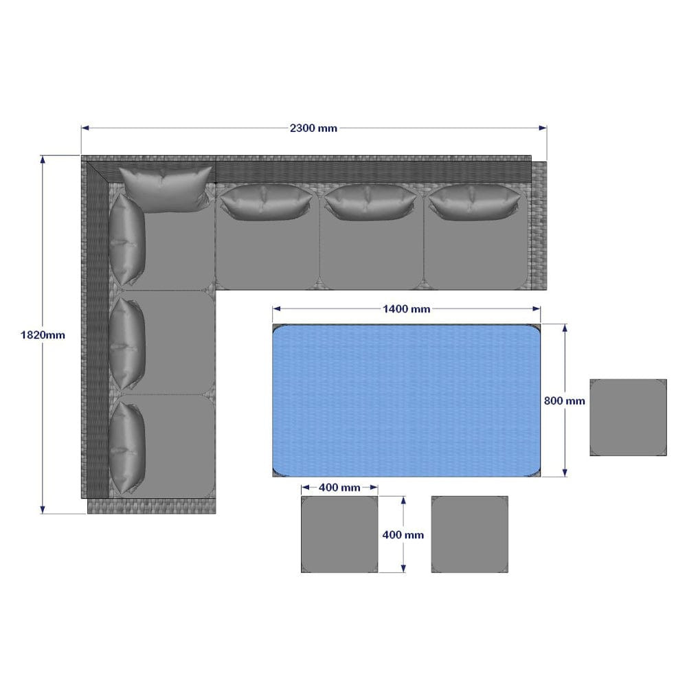 ROSEN 9 Seat Rattan Outdoor Dining Table with Cushions - Grey