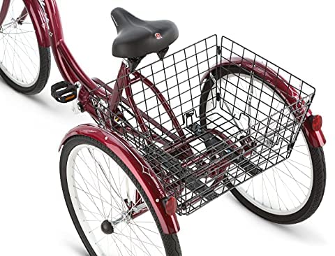 Schwinn Meridian Adult Tricycle, 24 or 26-Inch Wheel Options, Low Step-Through Aluminum Frame, Cargo Basket, Multiple Colors
