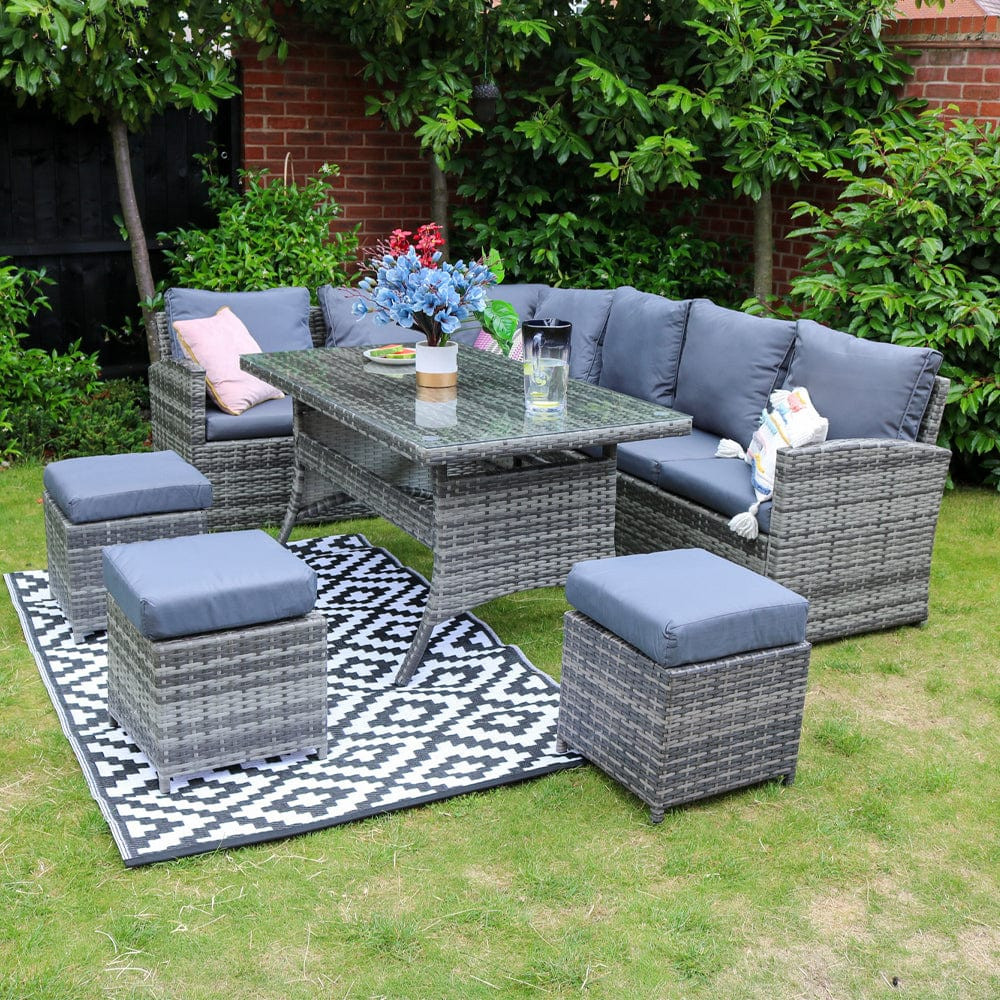 ROSEN 9 Seat Rattan Outdoor Dining Table with Cushions - Grey