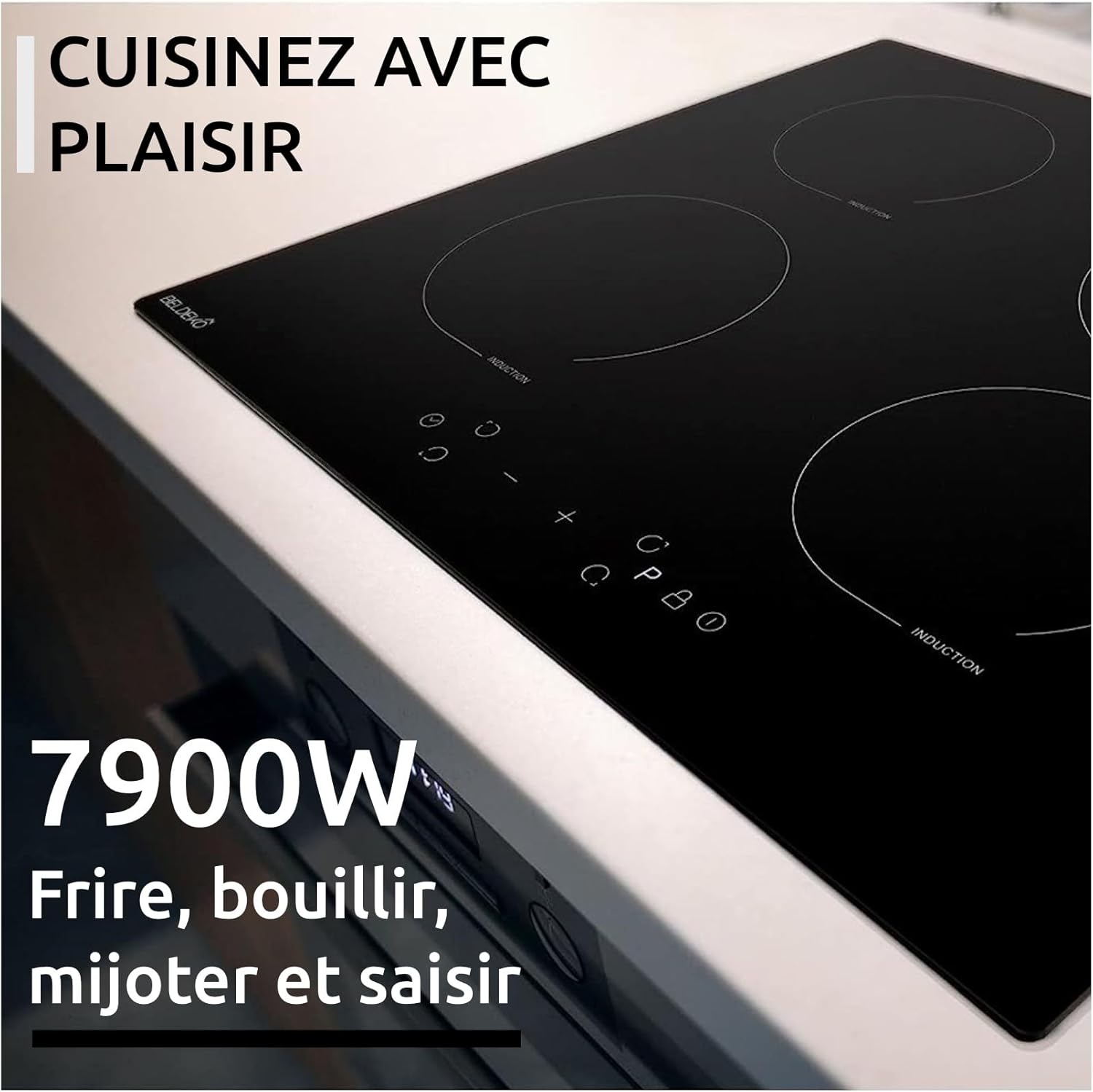 BELDEKO - 4-zone induction hob with timer, 7900 W, 4 booster, child lock