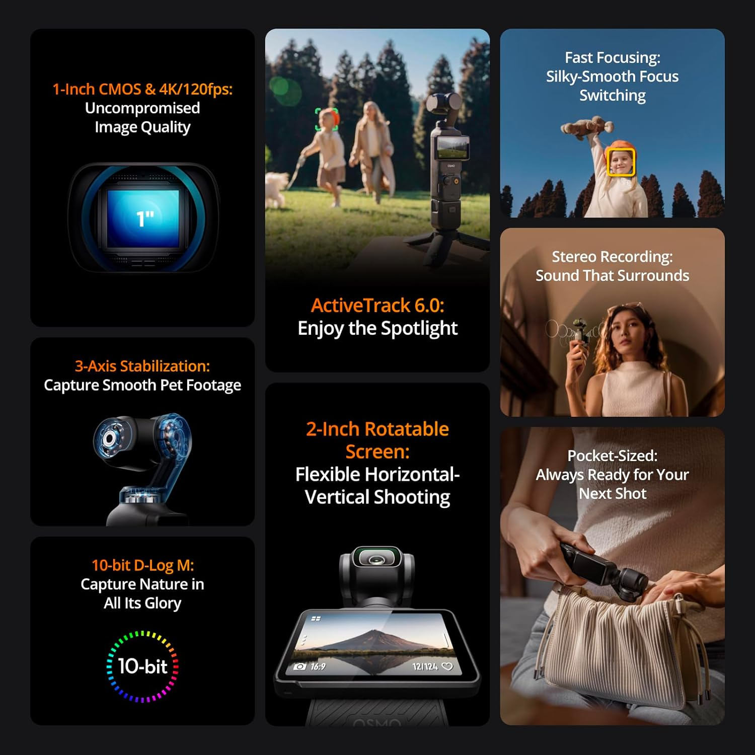 DJI Osmo Pocket 3 Creator Combo, Vlogging Camera with 1'' CMOS, 4K/120fps Video, 3-Axis Stabilization, Face/Object Tracking, Fast Focusing, Mic Included for Clear Sound, Digital Camera for Photography