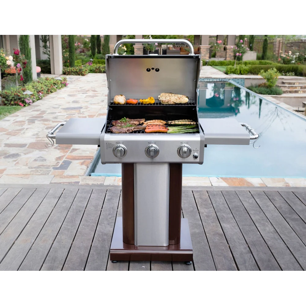 Kenmore 3 Burner Pedestal Grill with Foldable Side Shelves - product size:1298*613*1145mm