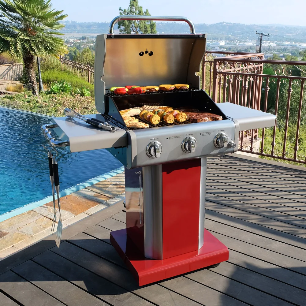 Kenmore 3 Burner Pedestal Grill with Foldable Side Shelves - product size:1298*613*1145mm