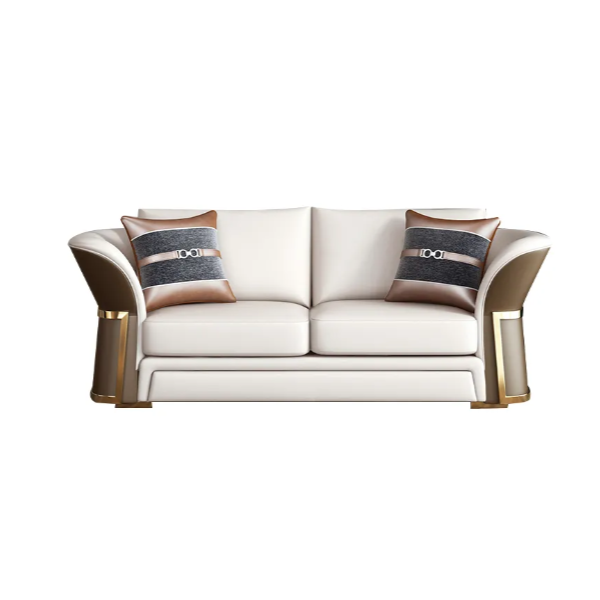 Modern Faux Leather Living Ro om Sofa Set in Brown & White Set of 3