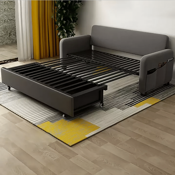 Modernes, umwandelbares Schlafsofa in Dunkelgrau mit Bettbezug aus Baumwolle und Leinen