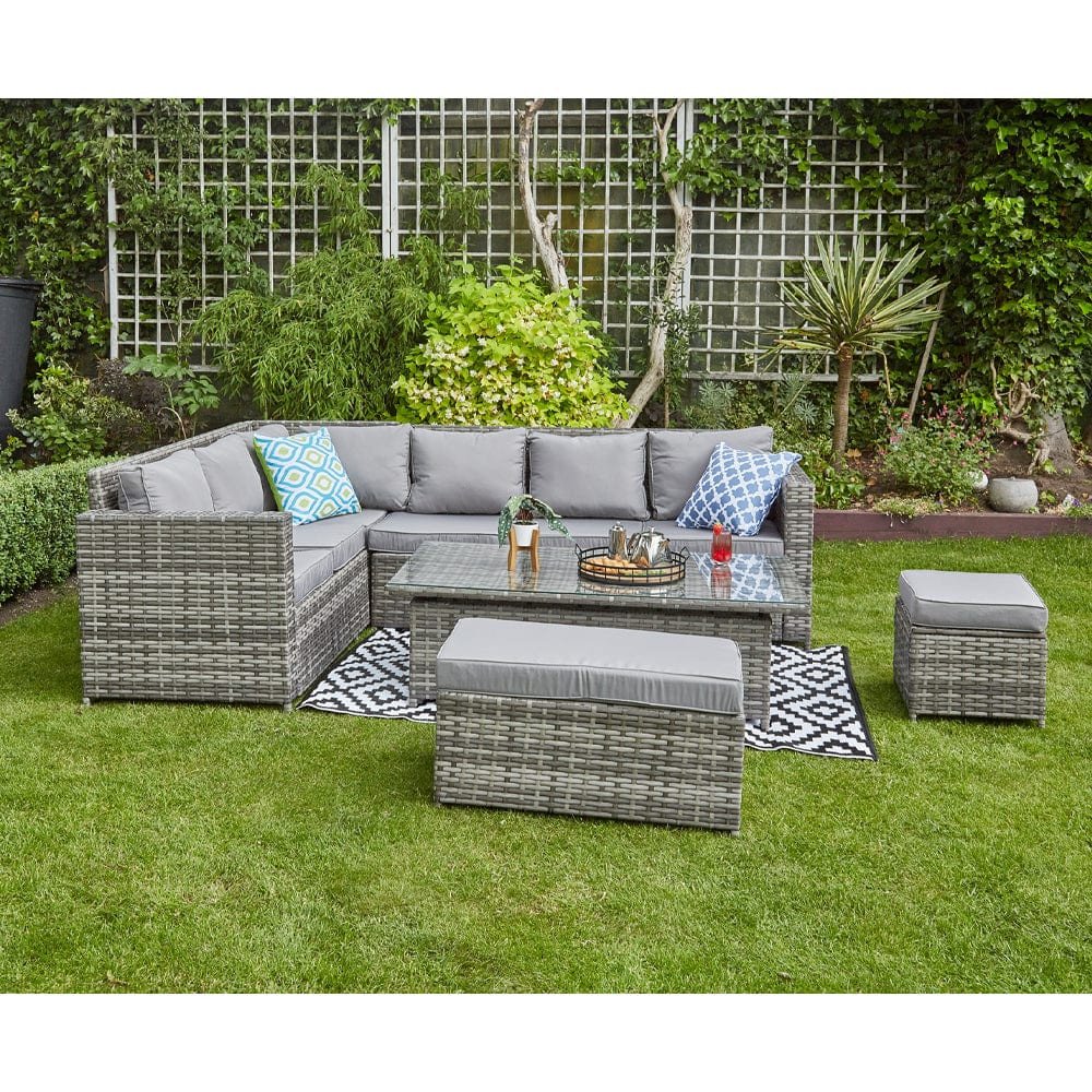 BARCELONA 9 SEATER RATTAN GARDEN DINING SET WITH RISING TABLE IN GREY