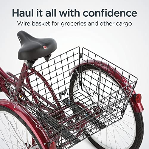 Schwinn Meridian Adult Tricycle, 24 or 26-Inch Wheel Options, Low Step-Through Aluminum Frame, Cargo Basket, Multiple Colors