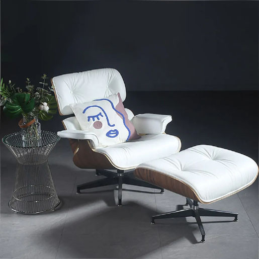 Ergonomic PU leather upholstered recliner with Ottoman style, home office chair, walnut veneer