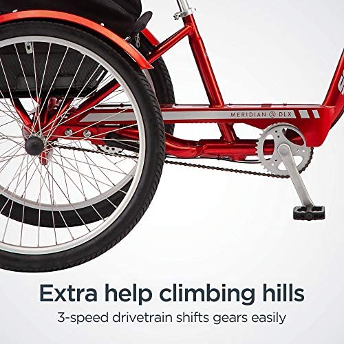 Schwinn Meridian Adult Tricycle, 24 or 26-Inch Wheel Options, Low Step-Through Aluminum Frame, Cargo Basket, Multiple Colors