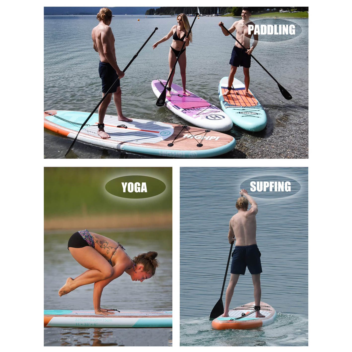 Highpi Inflatable Stand Up Paddle Board 11'x33''x6''W Premium SUP Accessories, Backpack, Wide Stance, Surf Control, Non-Slip Deck, Leash, Paddle and Pump