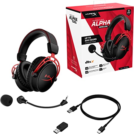 HyperX Cloud Alpha Wireless - Gaming Headset for PC, 300-hour battery life, DTS Headphone:X Spatial Audio, Memory foam, Dual Chamber Drivers, Noise-cancelling
