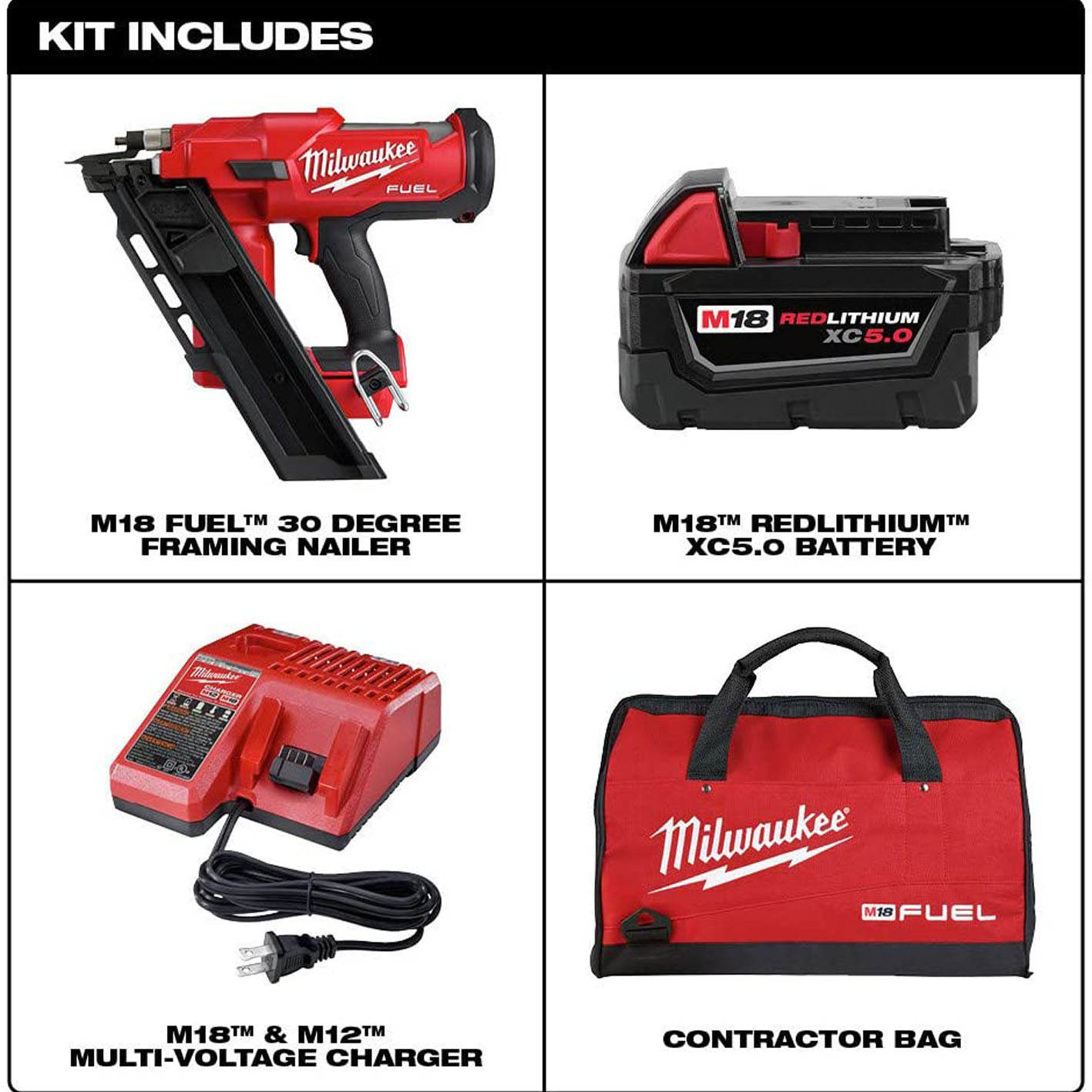 Milwaukee 2745-21 M18 FUEL 30-Degree Cordless Framing Nailer Kit (5 Ah)