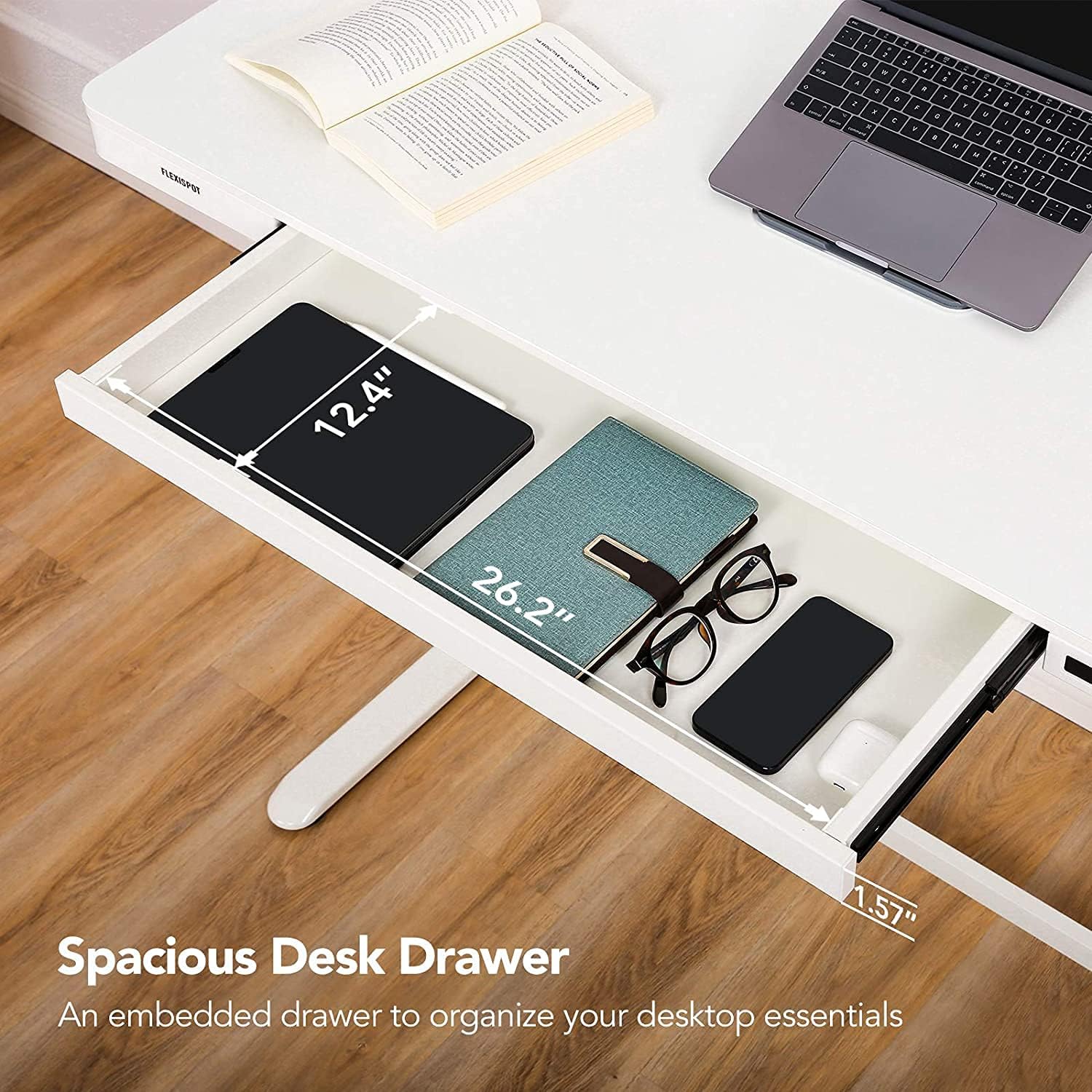 FLEXISPOT Comhar EW8M Electric Standing Desk, Home Office Electric Height Adjustable Sit-Stand Desk 120 * 60cm Maple Top with Drawer & Fast USB Chargers (White Frame+Maple Top)