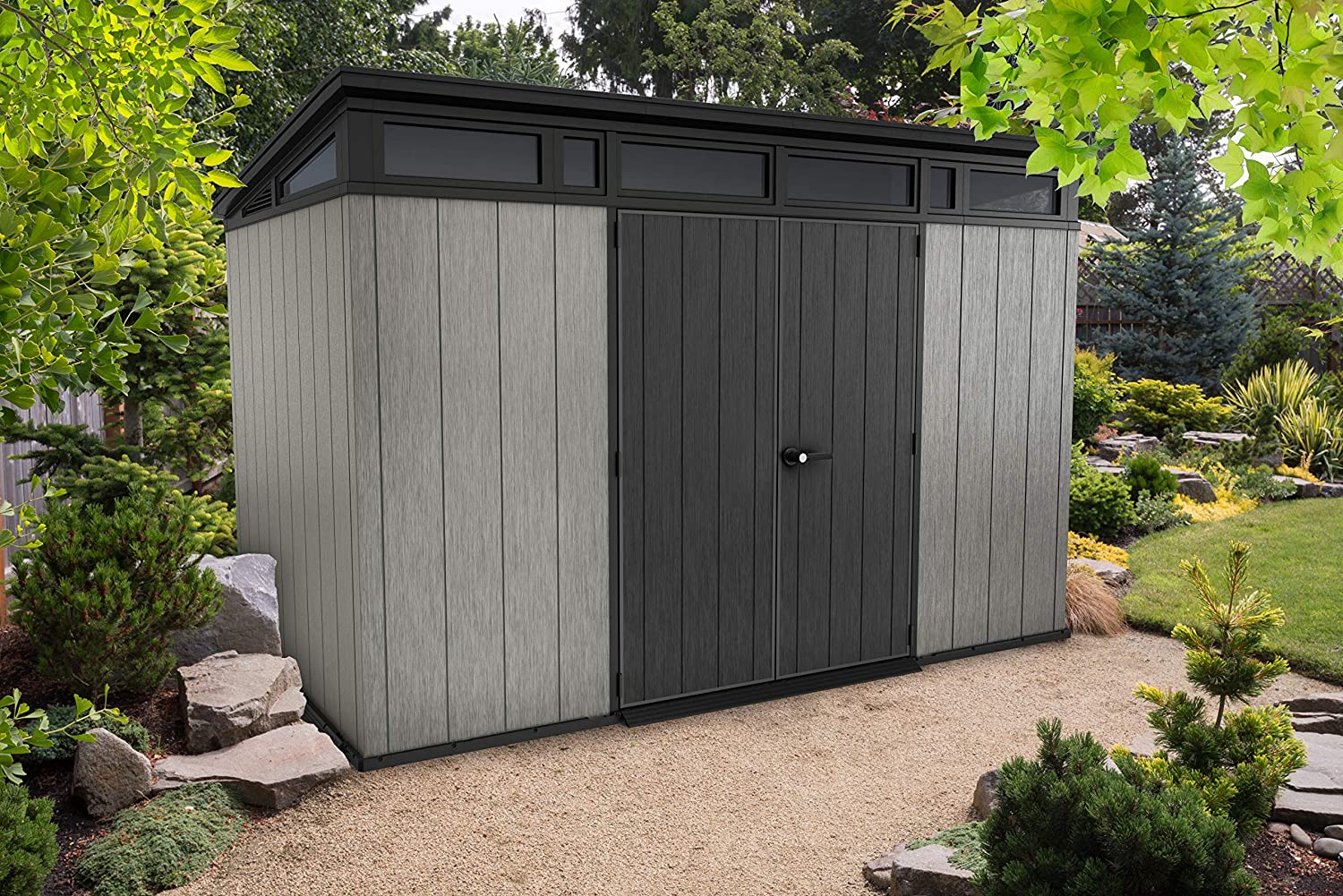 Keter Artisan Pent Outdoor Garden Storage Shed, Grey, 11 x 7 ft