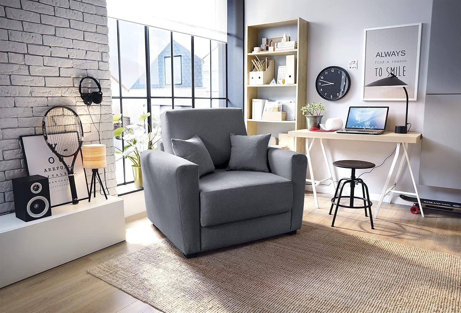 Abakus Direct  Olly Single Sofa Bed Foldable Convertible Lounger Armchair in Easy Clean Velvet Fabric