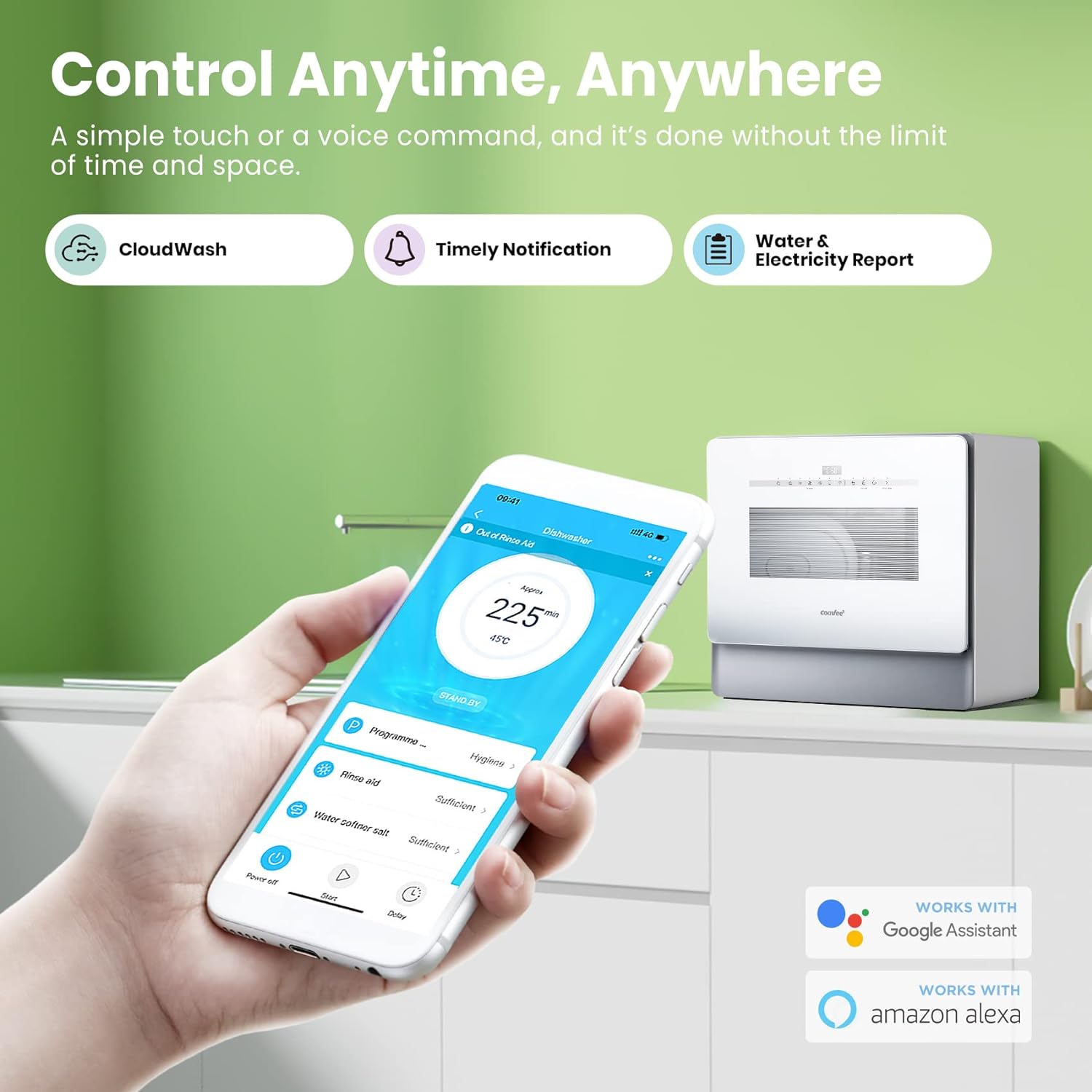 COMFEE' Mini Plus Dishwasher TD305-W Compact Table Top Dishwasher with 3 Place Settings, 7 Programmes, Touch Control, LED Display, Delay Start and Off-peak Wash Function - White [Energy Class F]