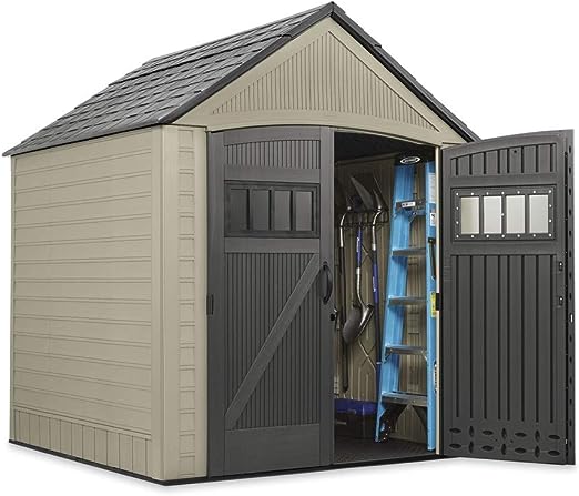 Rubbermaid Outdoor Storage Shed, 7X7 feet, Resin Weather Resistant Outdoor Garden Storage Shed for Backyard, Garden, Tool Storage, Lawn, Garage Organizer , Roughneck