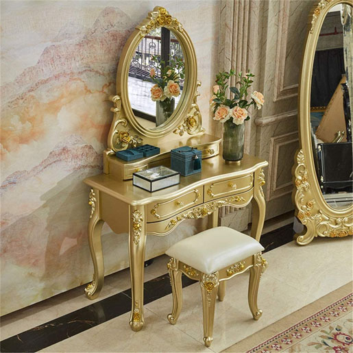 Dressing table bedroom furniture multifunctional European style dressing table champagne gold