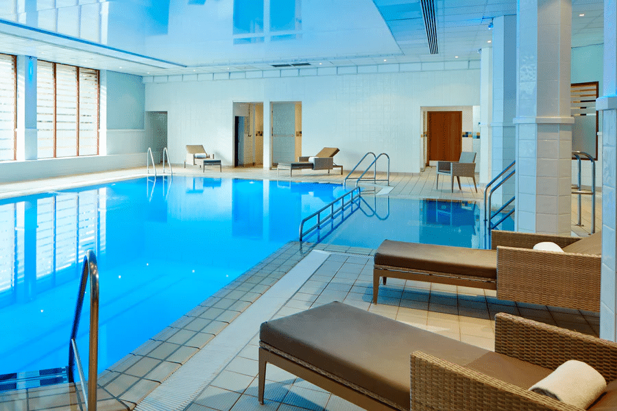 2 Hampstead Stone Sun Loungers with Side Table