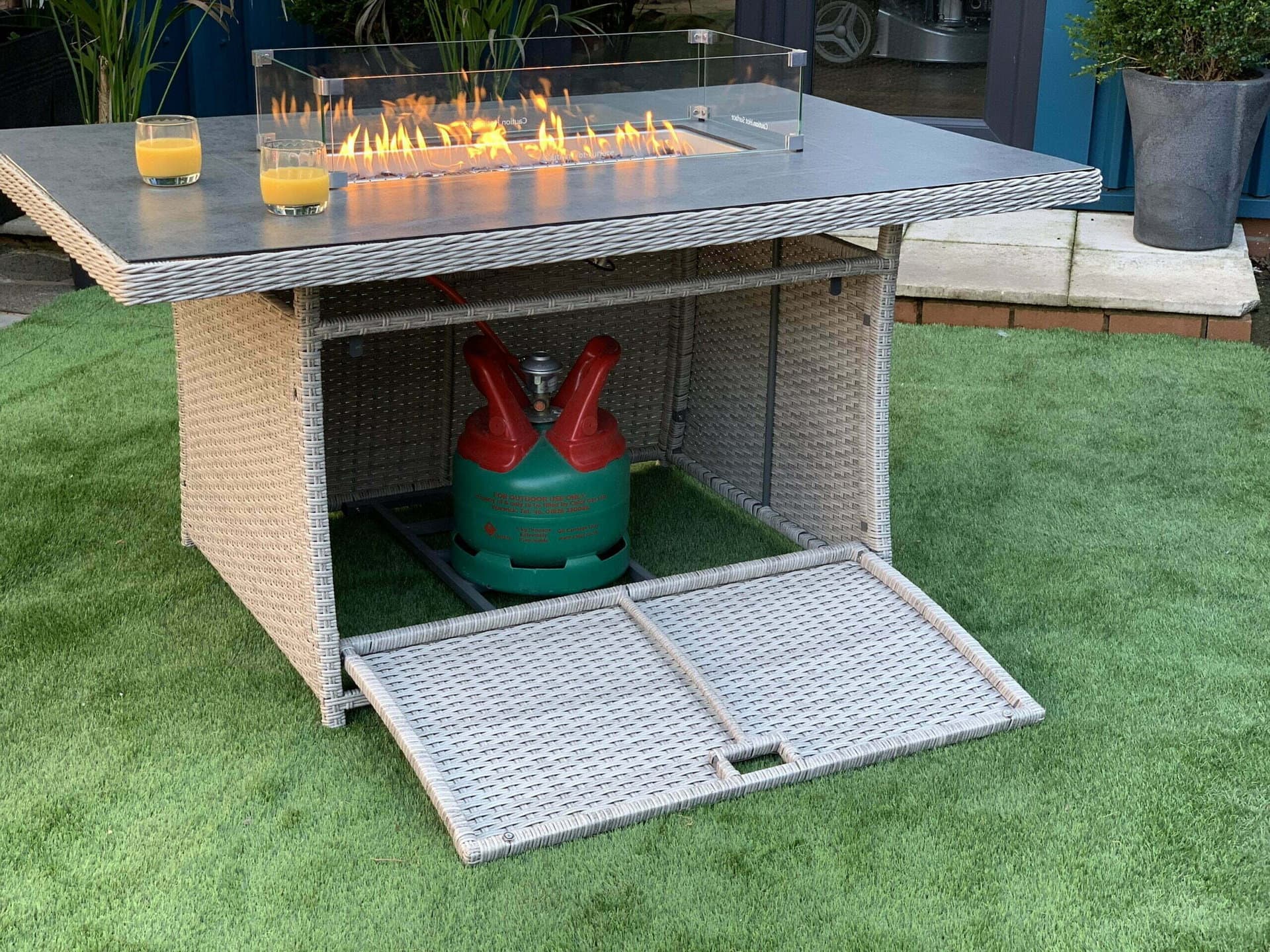 Rattan Firepit Dining Patio Set With 4 Chairs