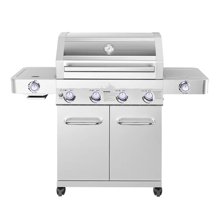 Monument Grills 4 - Burner Free Standing Liquid Propane 72000 BTU Gas Grill with Side Burner and Cabinet