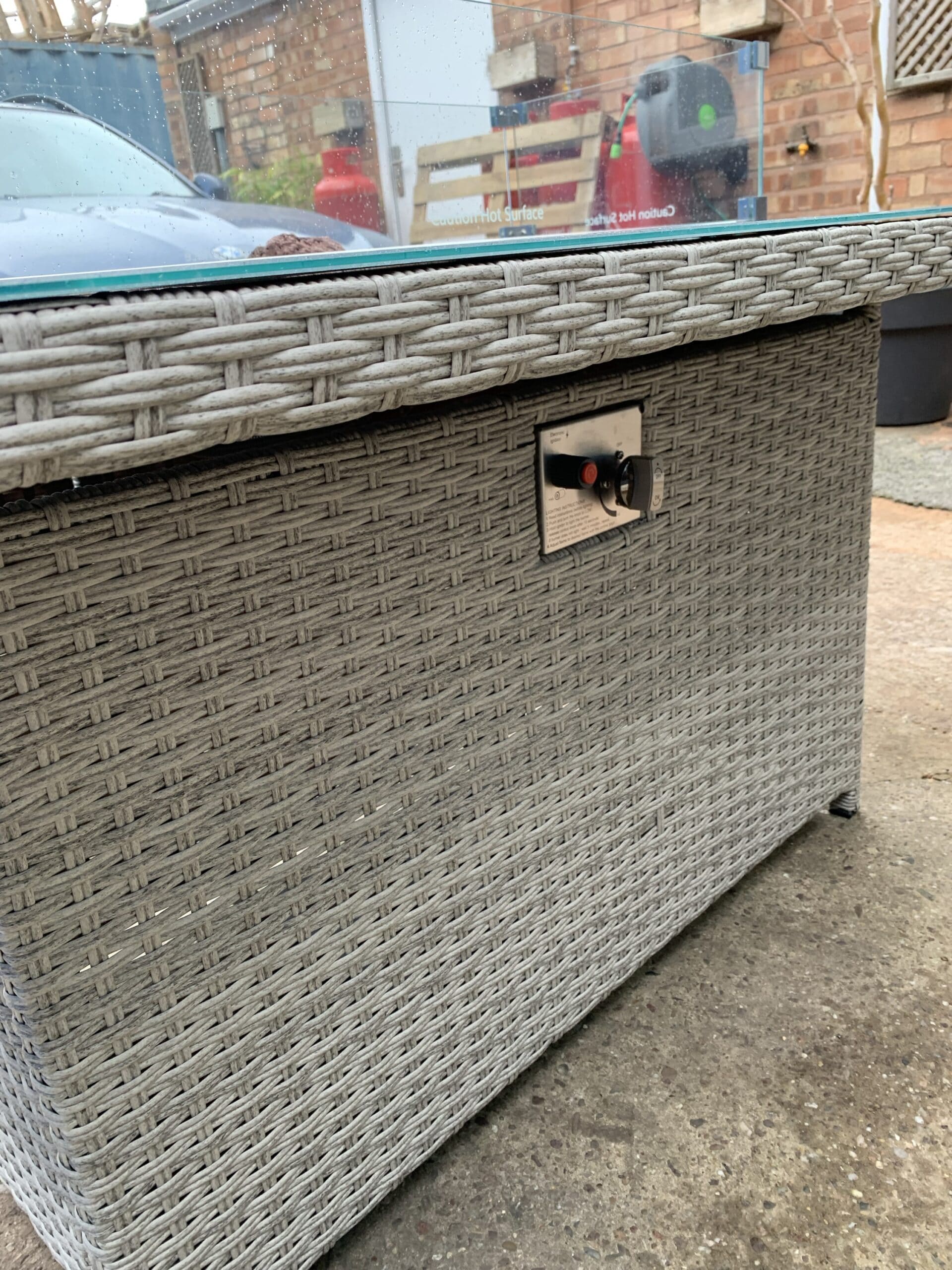 Rattan Firepit Dining Patio Set With 4 Chairs