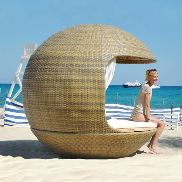 Rattan furniture leisure club beach swimming pool double rattan bed personalized custom creative round lazy