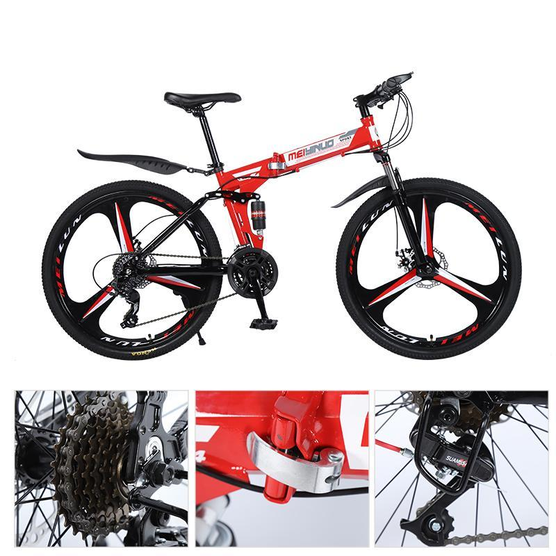 Mountain damping folding bicycle 26 inch disc brake 21 speed folding bicycle adult bicycle mountain bike snowmobile free shippin