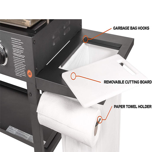 Blackstone 36′′ Cooking Station 4 Burner Propane Fuelled Restaurant Grade Professional 36 Inch Outdoor Flat Top Gas Griddle with Built in Cutting Board, Garbage Holder and Side Shelf (1825), Black