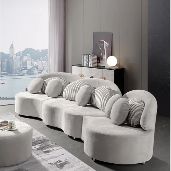 Modern 7-Seat Sofa Round Sectional Deep Gray Velvet Upholstered with Ottoman & Pillows