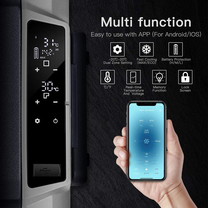 BODEGA 12 Volt Refrigerator Portable Freezer, Car Fridge Dual Zone APP Control, 64 Quart（60L）-4℉-68℉ RV Electric Compressor Cooler, 12/24V DC and 100-240V AC for Outdoor, Camping, Travel,Vehicles