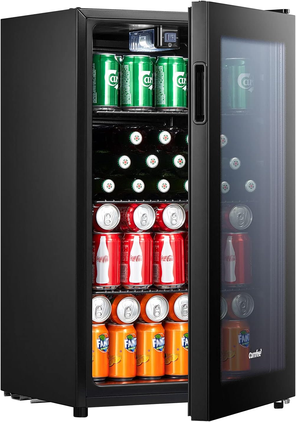 COMFEE' RCZ96BG1(E) Under Counter Beer Fridge, 93L Beverages & Drinks Fridge, LED Light, Removable Shelves, Economic Energy [Energy Class F]