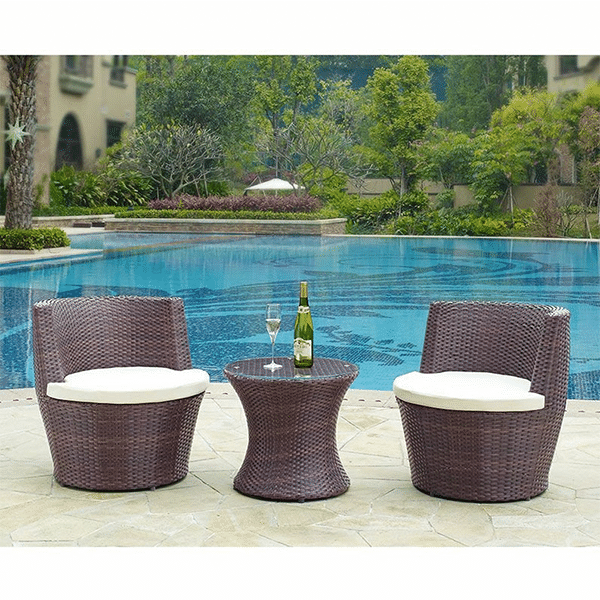 Rattan Wicker Bottle Shape Bistro Patio Set, Aluminium, Seat Pads