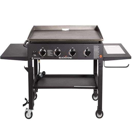 Blackstone 36′′ Cooking Station 4 Burner Propane Fuelled Restaurant Grade Professional 36 Inch Outdoor Flat Top Gas Griddle with Built in Cutting Board, Garbage Holder and Side Shelf (1825), Black