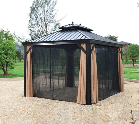 10'x12' steel hardtop aluminum permanent pavilion with 2 levels with side walls