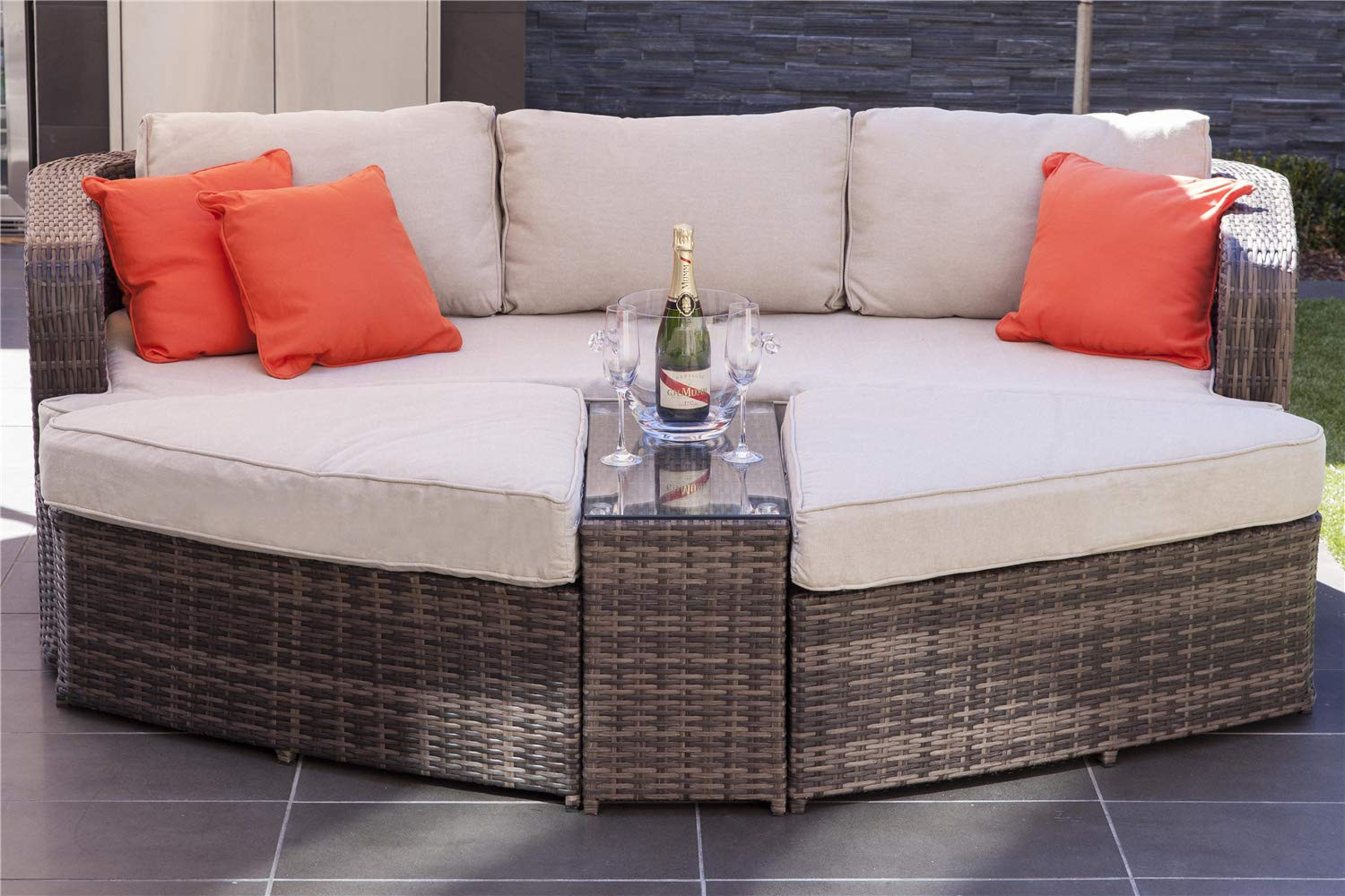 Direct Wicker Marrakesh Outdoor 4 Pieces Brown Wicker Daybed Set with Beige Cushions