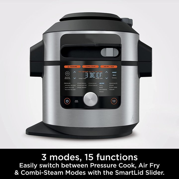 Ninja Foodi MAX 15-in-1 SmartLid Multi-Cooker 7.5L [OL750UK] Smart Cook System, Digital Cooking Probe, Pressure Cooker, Air Fryer
