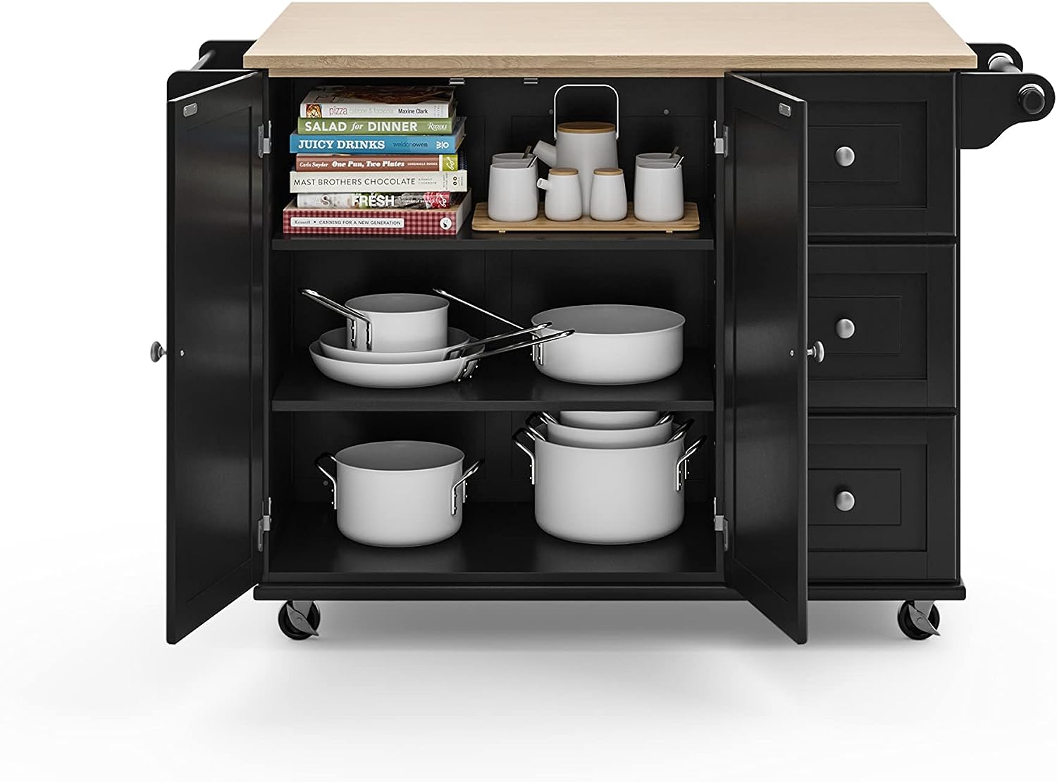 Liberty Black Kitchen Cart with Wood Top by Home Styles