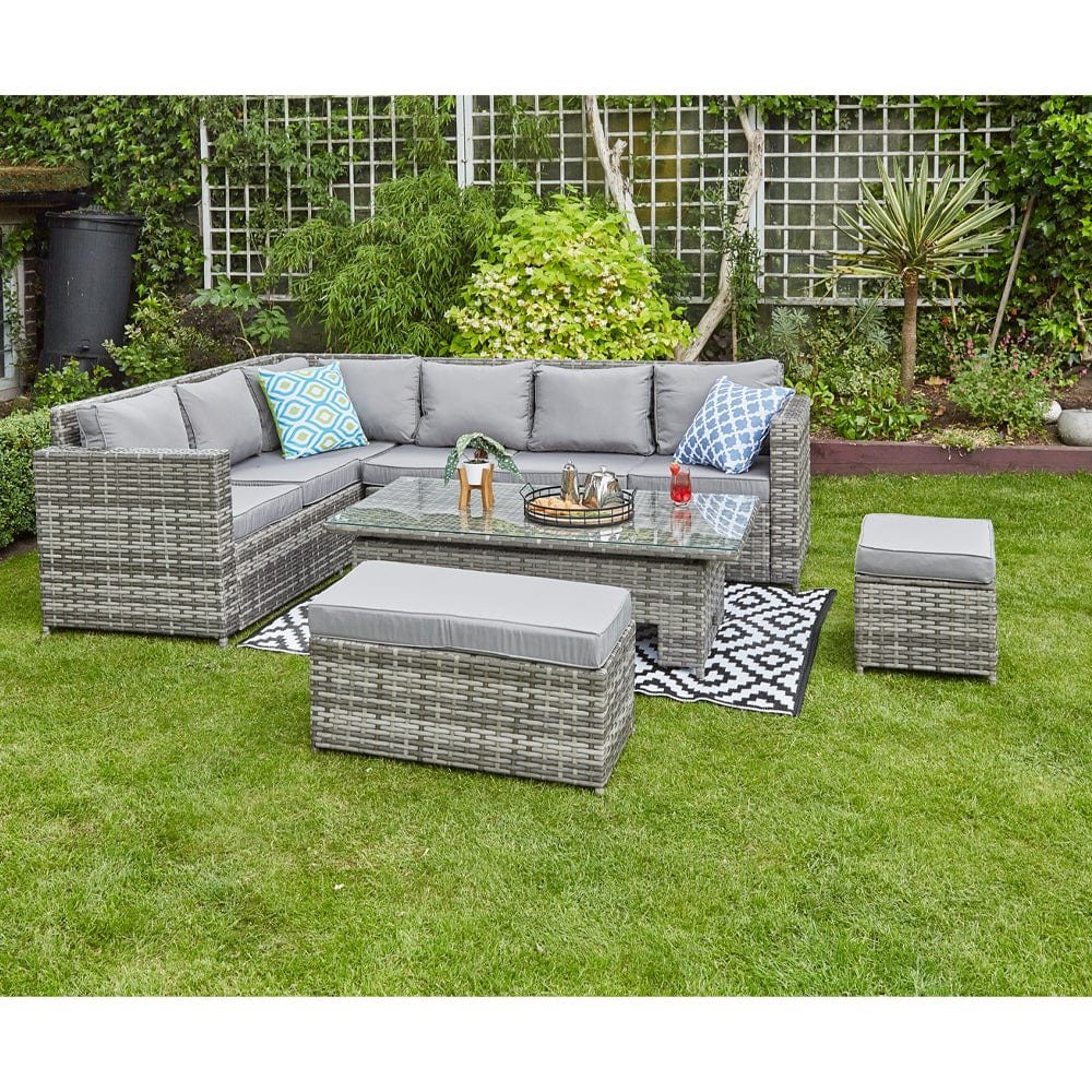 BARCELONA 9 SEATER RATTAN GARDEN DINING SET WITH RISING TABLE IN GREY