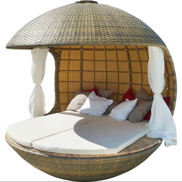Rattan furniture leisure club beach swimming pool double rattan bed personalized custom creative round lazy