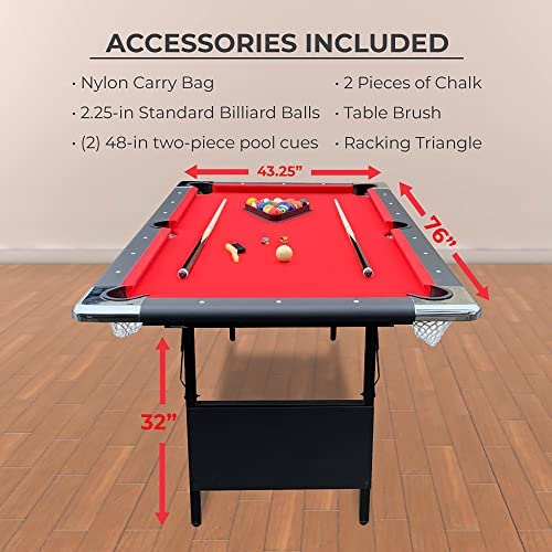 Hathaway Fairmont Portable 6-Ft Pool Table for Families with Easy Folding for Storage, Includes Balls, Cues, Chalk