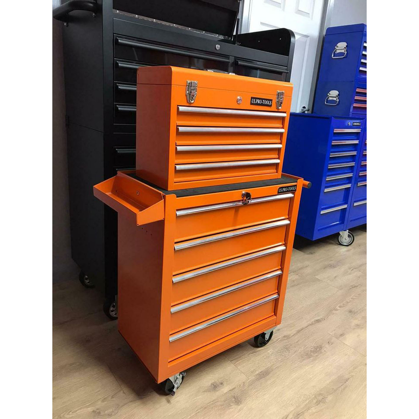 US PRO TOOLS Gloss Black Affordable Tool Chest Tool Box ROLLCAB Roller Tool Cabinet