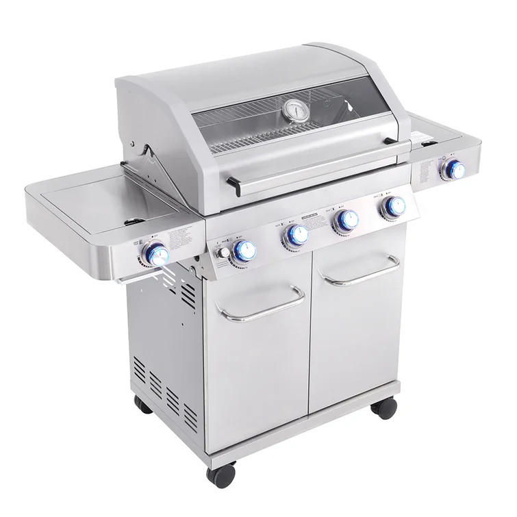 Monument Grills 4 - Burner Free Standing Liquid Propane 72000 BTU Gas Grill with Side Burner and Cabinet
