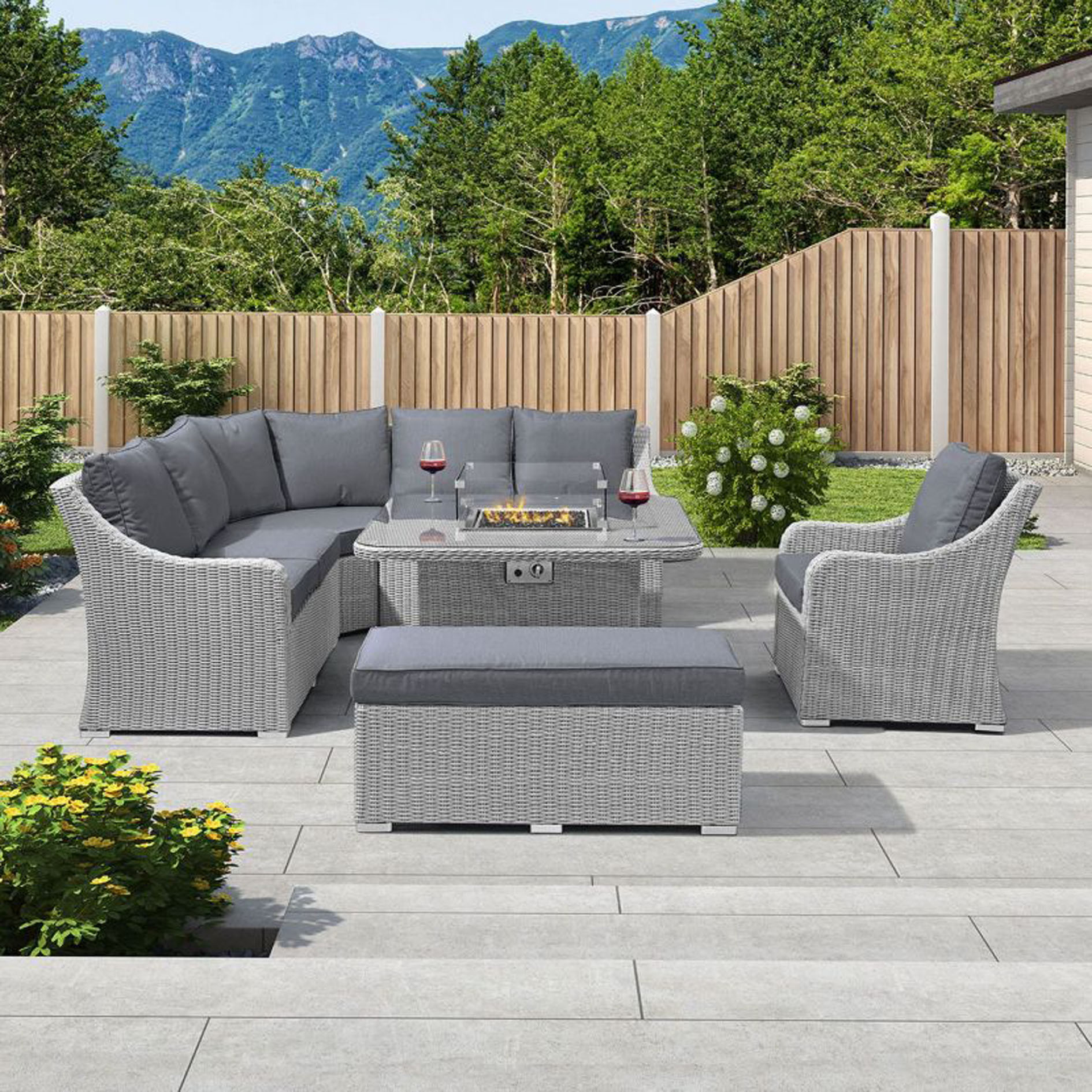 Harper Casual Dining Corner Sofa Set with Firepit Table