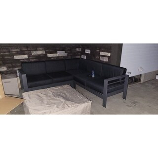 Cape Coral Outdoor Aluminum V-Shape Sectional Sofa Set with Fire Table by Christopher Knight Home - Grey + Light Grey