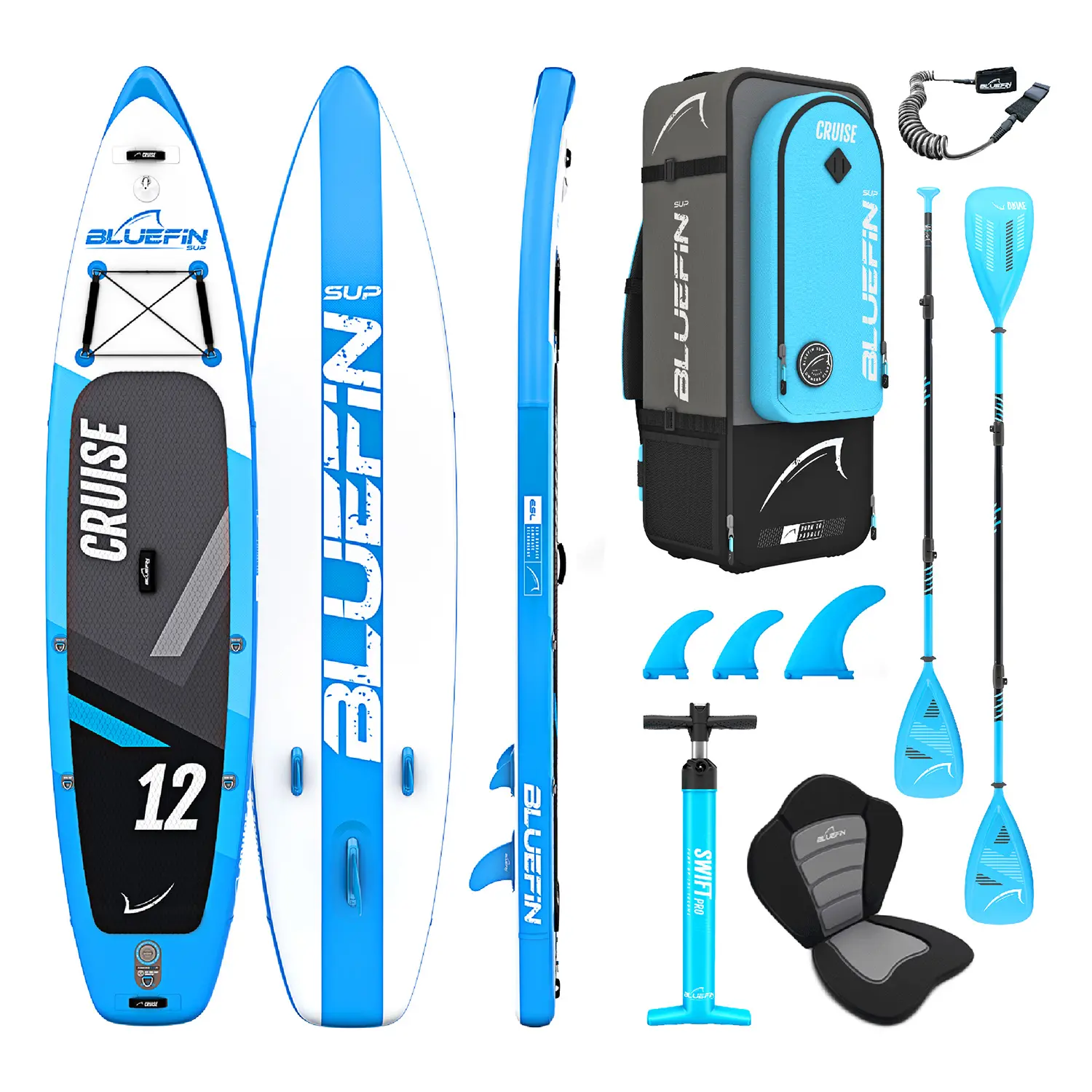 Bluefin SUP Inflatable Stand Up Paddle Board | 6” Thick | Kayak Conversion Kit | All Accessories | Multiple sizes: 10’8 | 12′ | 15′