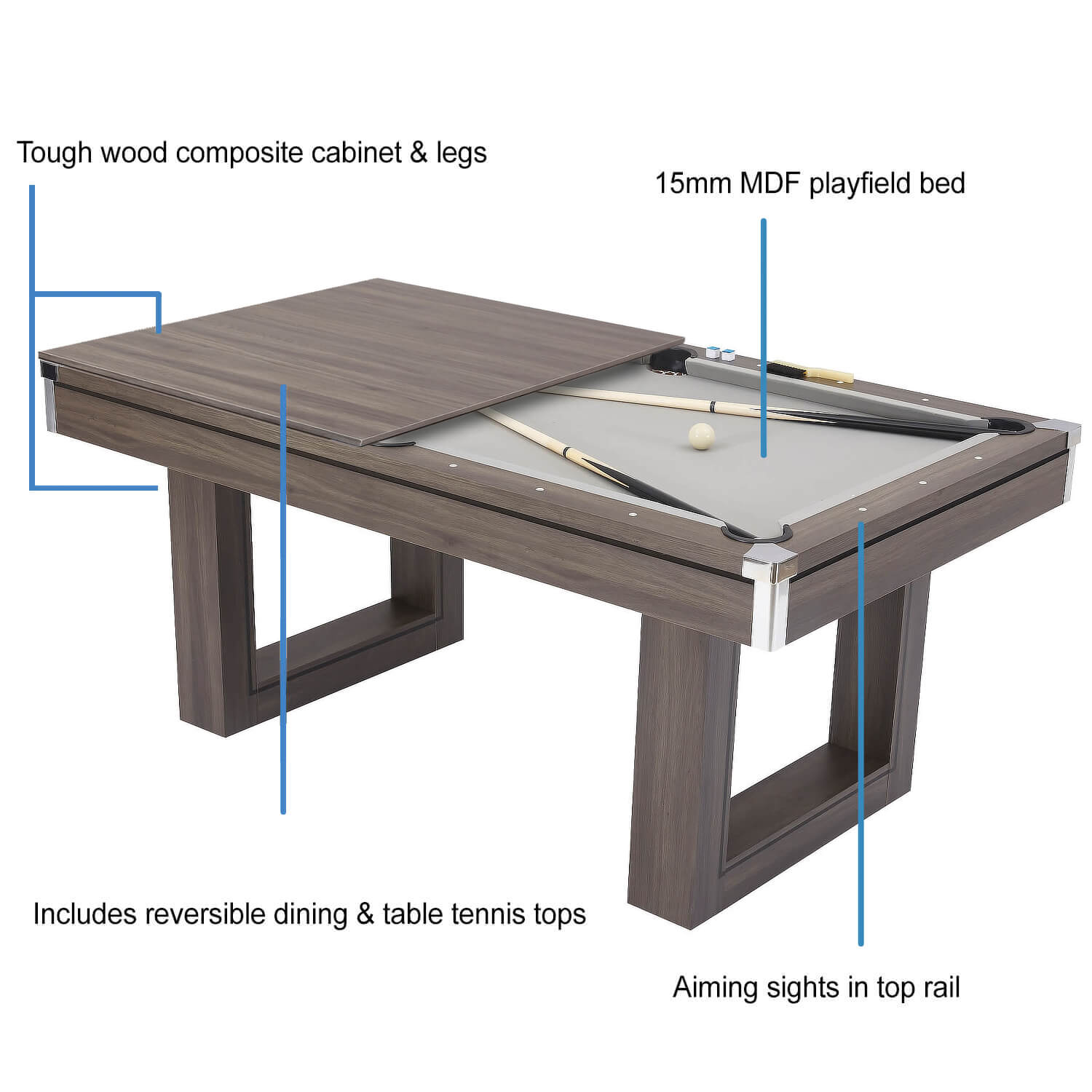 Amalfi II Pool Dining Table & Table Tennis Top 6ft7ft